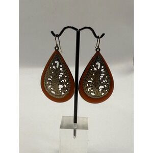Vintage Brass Tone Filigree Teardrop Dangle Earrings
